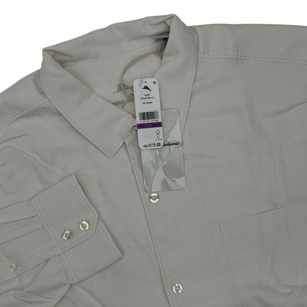 Tommy Bahama Catalina Twill‎ L/S Shirt XXL Coconut Beige Silk